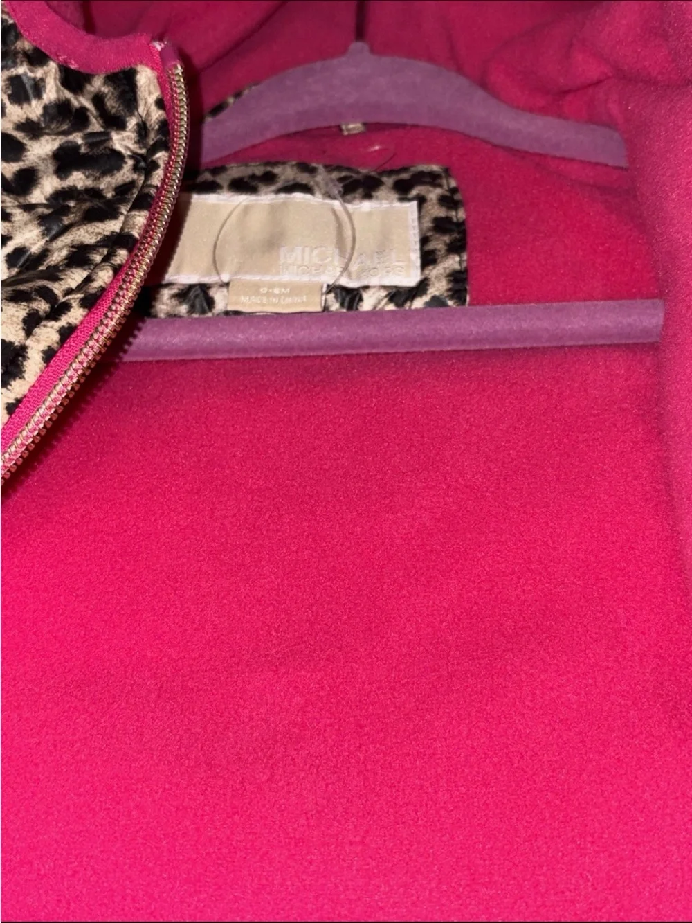 Infant girl's Michael Kors leopard print pink snowsuit hood size 0-6 M new NWT
